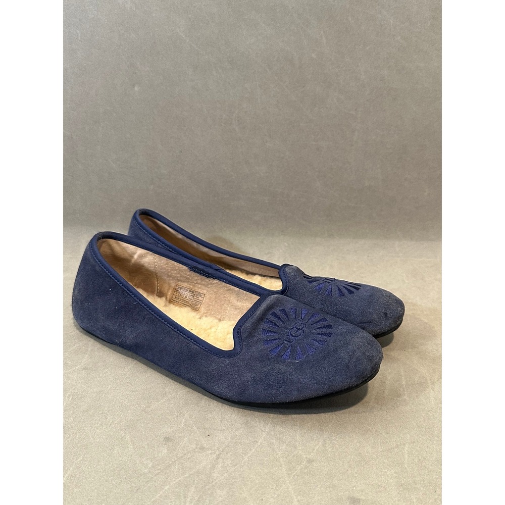 UGG Australia Alloway Navy Blue Suede Sheepskin Lined Slipper Flats 1001632 Sz 7